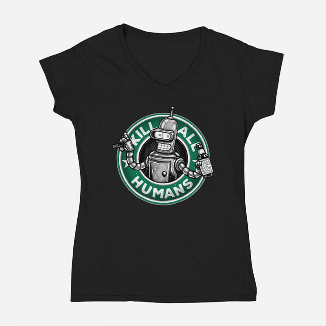 Robot Vs Humans-Womens-V-Neck-Tee-glitchygorilla