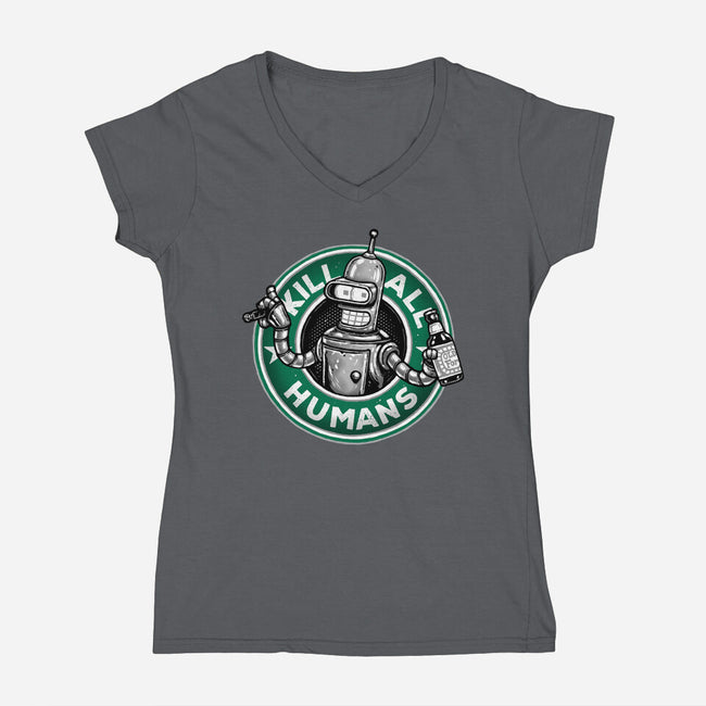 Robot Vs Humans-Womens-V-Neck-Tee-glitchygorilla