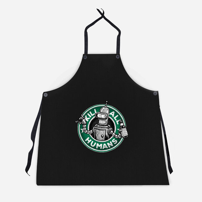 Robot Vs Humans-Unisex-Kitchen-Apron-glitchygorilla