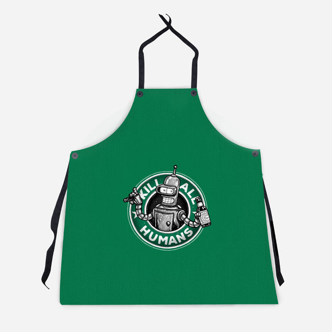 Robot Vs Humans-Unisex-Kitchen-Apron-glitchygorilla