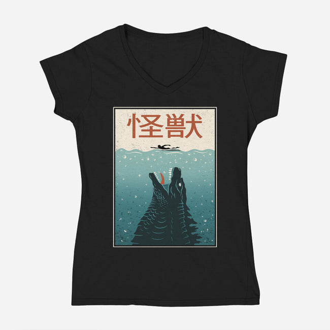 Kaiju Ocean Attack-Womens-V-Neck-Tee-erion_designs