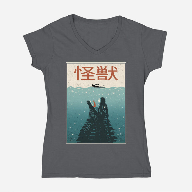 Kaiju Ocean Attack-Womens-V-Neck-Tee-erion_designs