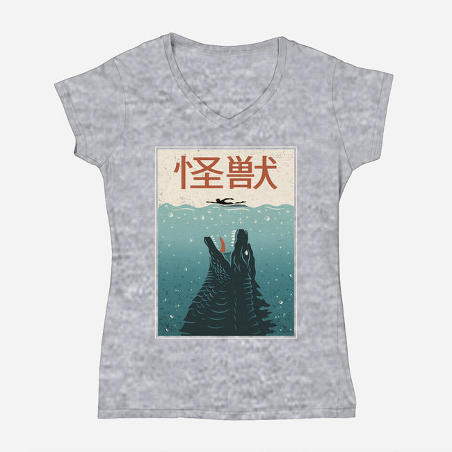 Kaiju Ocean Attack-Womens-V-Neck-Tee-erion_designs