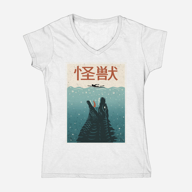 Kaiju Ocean Attack-Womens-V-Neck-Tee-erion_designs