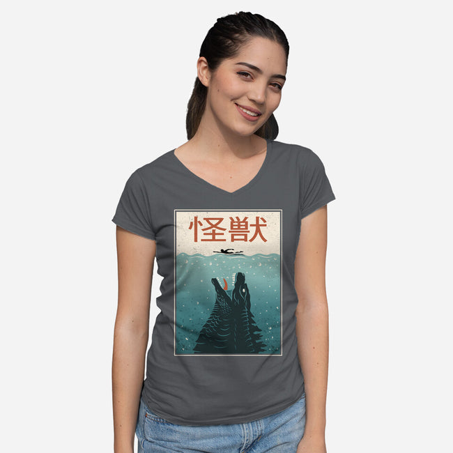 Kaiju Ocean Attack-Womens-V-Neck-Tee-erion_designs