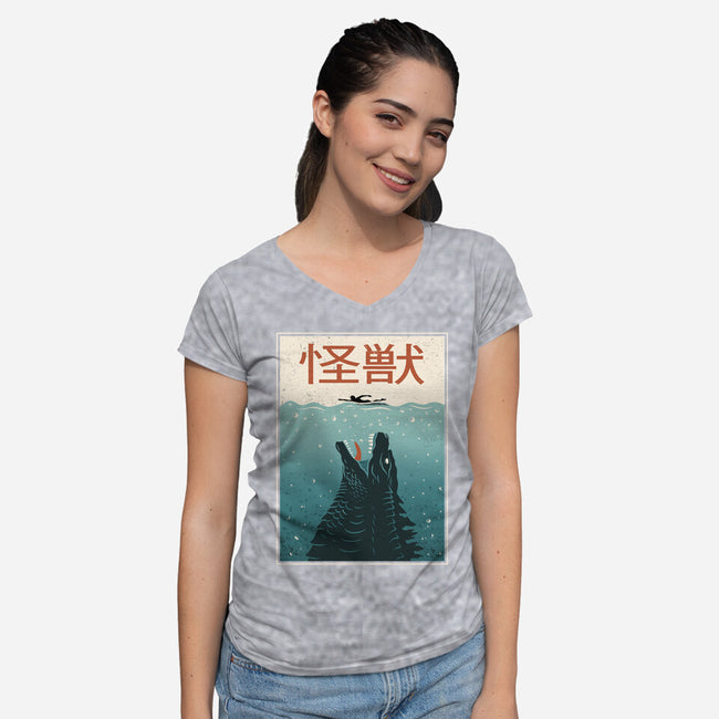 Kaiju Ocean Attack-Womens-V-Neck-Tee-erion_designs