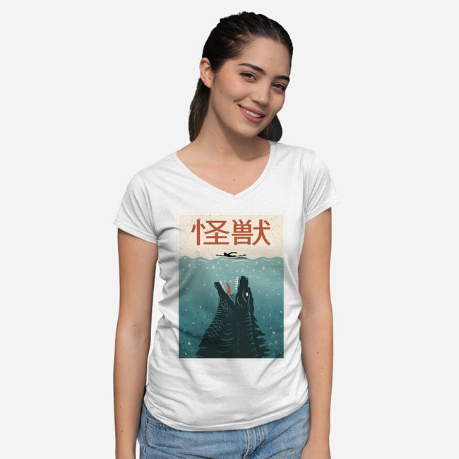 Kaiju Ocean Attack-Womens-V-Neck-Tee-erion_designs
