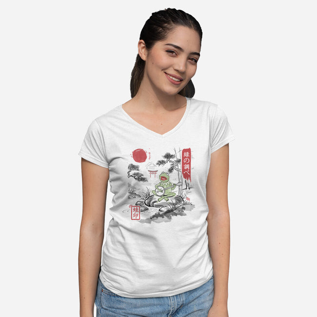 It’s Not Easy Being Zen-Womens-V-Neck-Tee-NMdesign