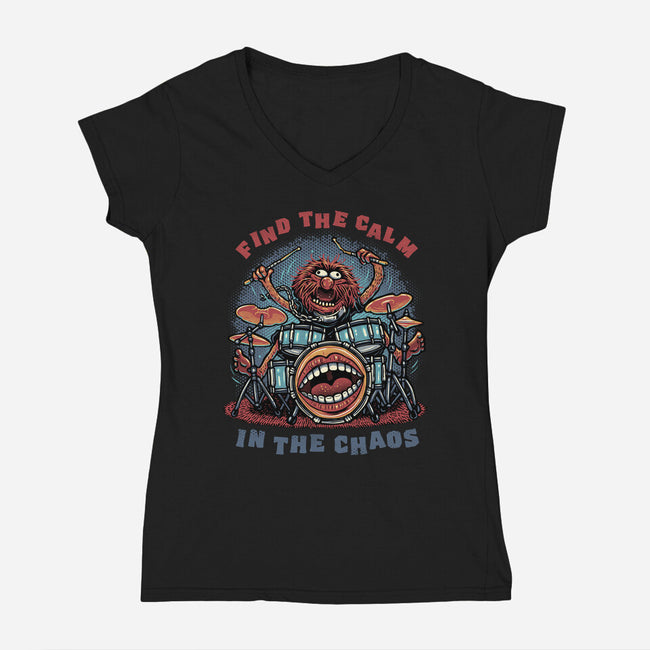 Find The Calm In The Chaos-Womens-V-Neck-Tee-glitchygorilla