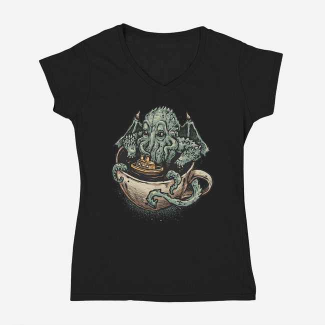 Coffee Now Destruction Later-Womens-V-Neck-Tee-glitchygorilla