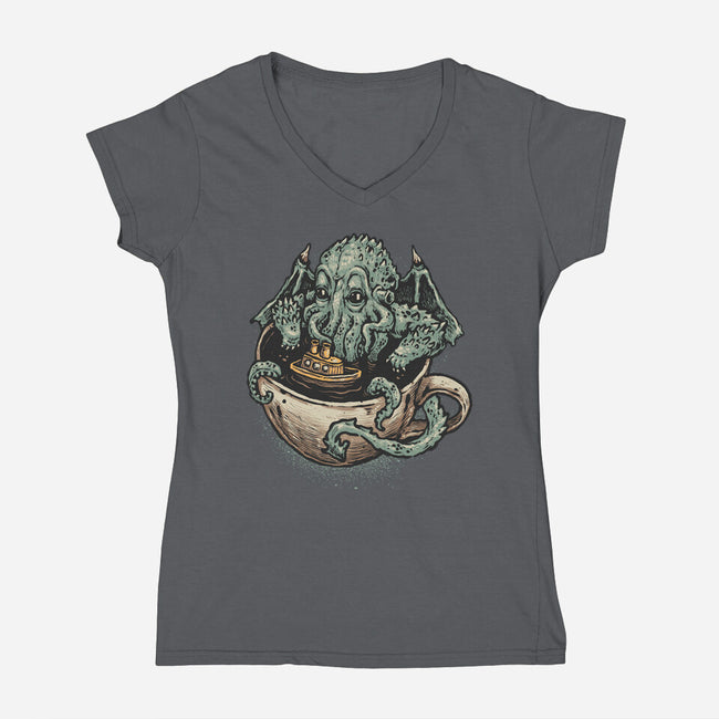 Coffee Now Destruction Later-Womens-V-Neck-Tee-glitchygorilla