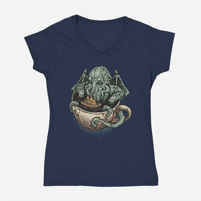 Coffee Now Destruction Later-Womens-V-Neck-Tee-glitchygorilla