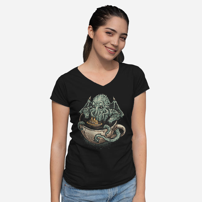 Coffee Now Destruction Later-Womens-V-Neck-Tee-glitchygorilla