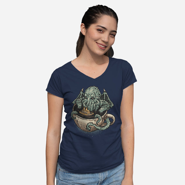 Coffee Now Destruction Later-Womens-V-Neck-Tee-glitchygorilla
