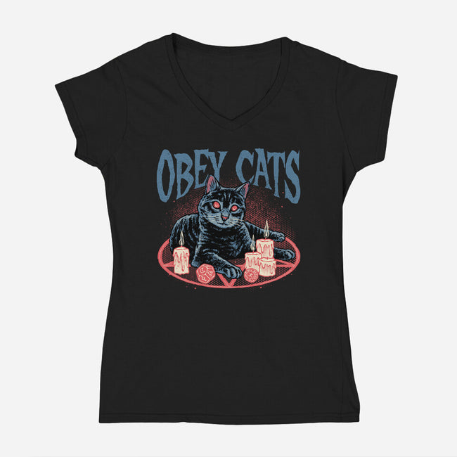 Obey All Cats-Womens-V-Neck-Tee-glitchygorilla