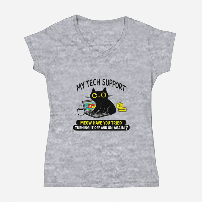 My Tech Support-Womens-V-Neck-Tee-fanfabio