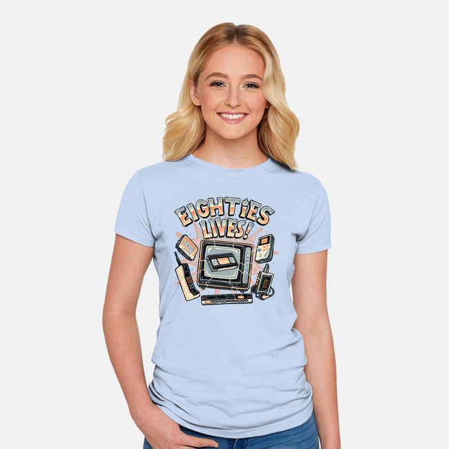 Eighties Lives-Womens-Fitted-Tee-glitchygorilla