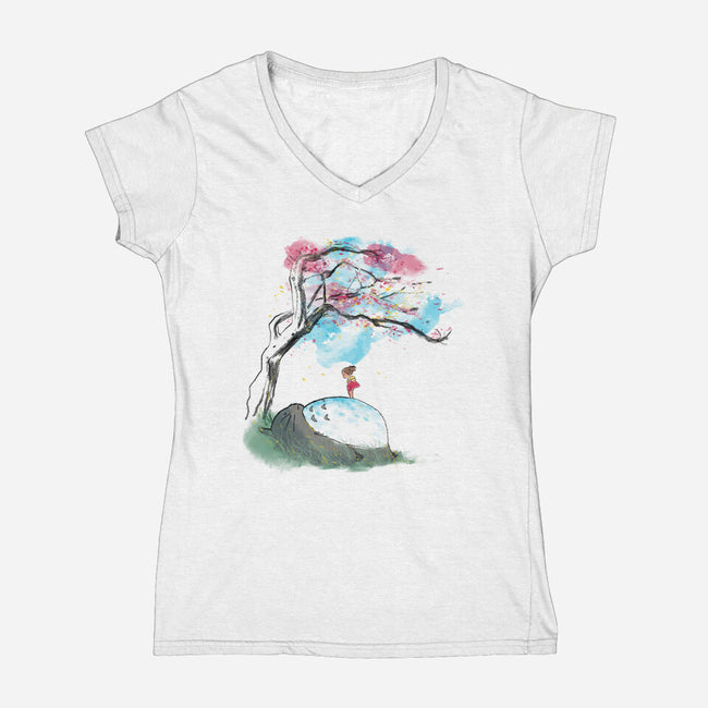 The Nap Under The Sakura Tree-Womens-V-Neck-Tee-kharmazero