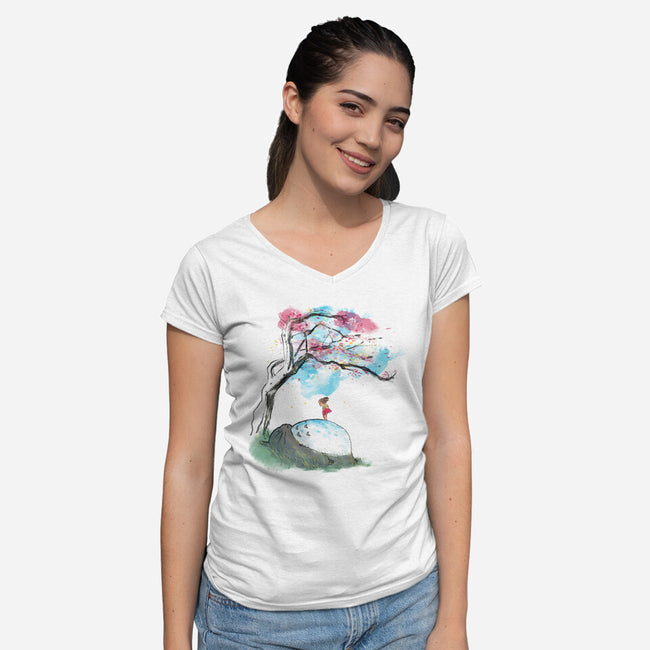 The Nap Under The Sakura Tree-Womens-V-Neck-Tee-kharmazero