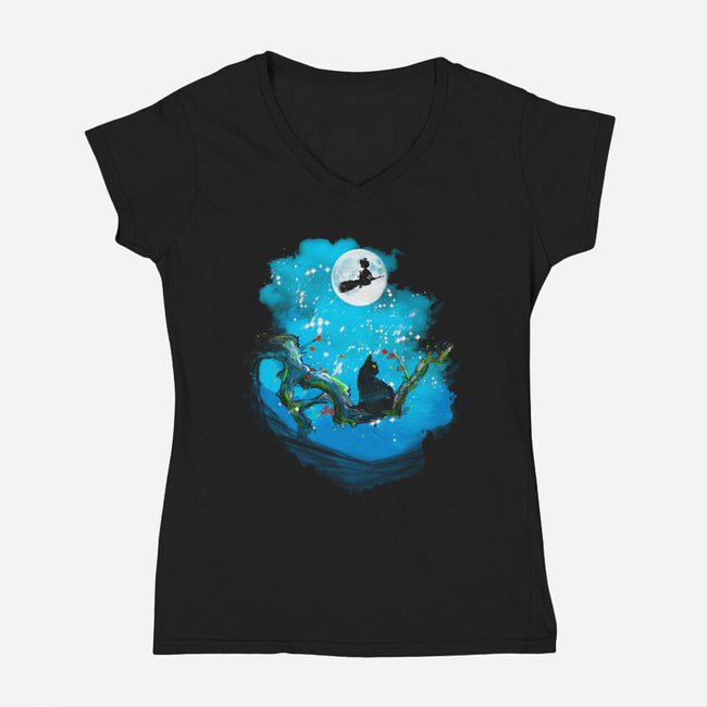 Sumi-E Night Delivery Service-Womens-V-Neck-Tee-kharmazero