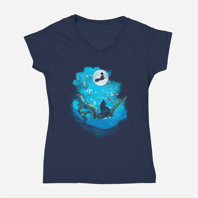 Sumi-E Night Delivery Service-Womens-V-Neck-Tee-kharmazero