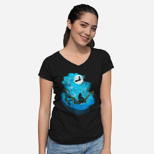 Sumi-E Night Delivery Service-Womens-V-Neck-Tee-kharmazero