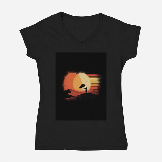 Binary Sunset-Womens-V-Neck-Tee-LILIVIA
