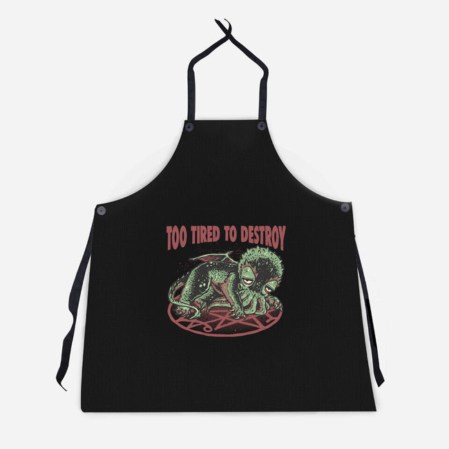 Too Tired To Destroy-Unisex-Kitchen-Apron-glitchygorilla