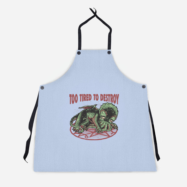 Too Tired To Destroy-Unisex-Kitchen-Apron-glitchygorilla