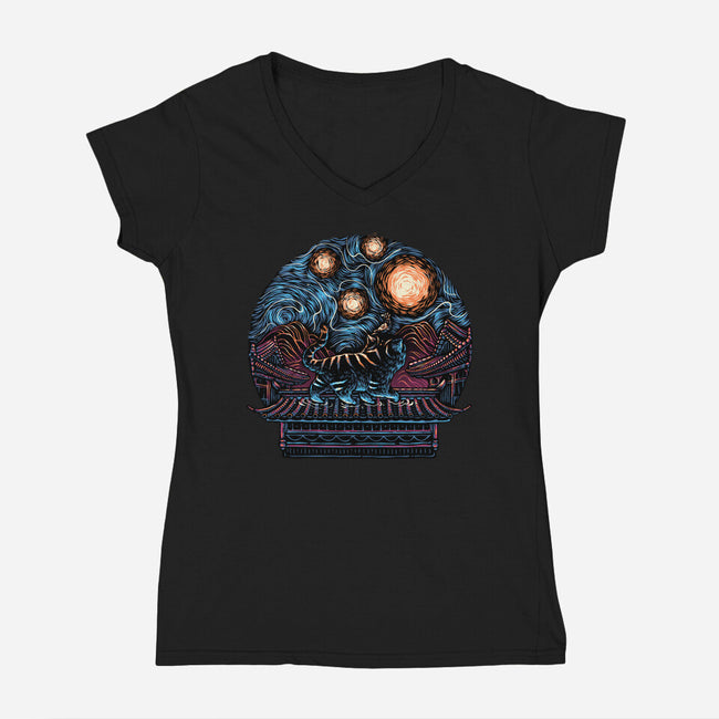 Glow Of The Honmoon-Womens-V-Neck-Tee-glitchygorilla