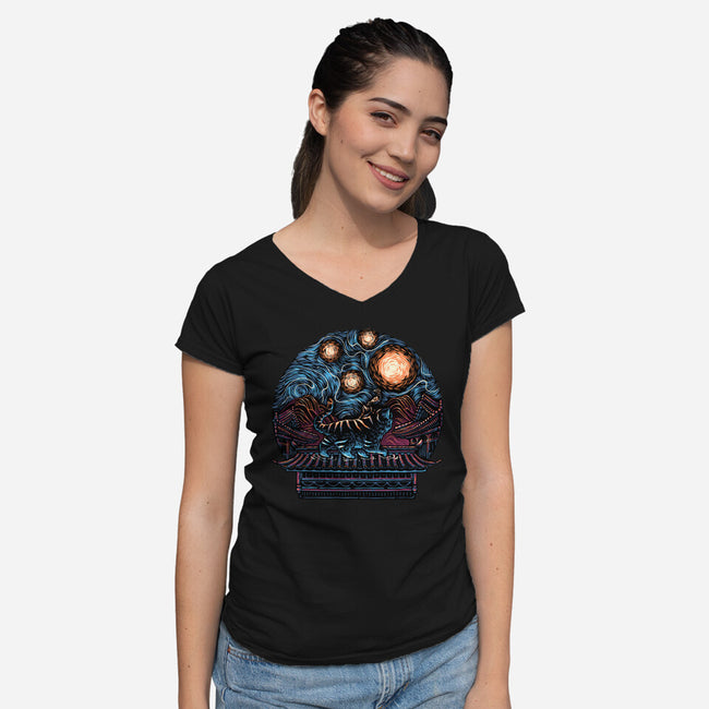 Glow Of The Honmoon-Womens-V-Neck-Tee-glitchygorilla