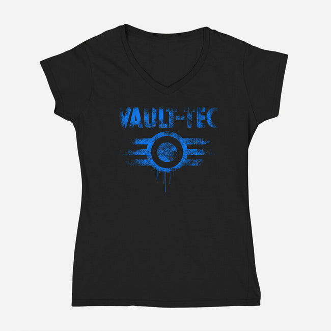 Vault Tec Vintage-Womens-V-Neck-Tee-rocketman_art