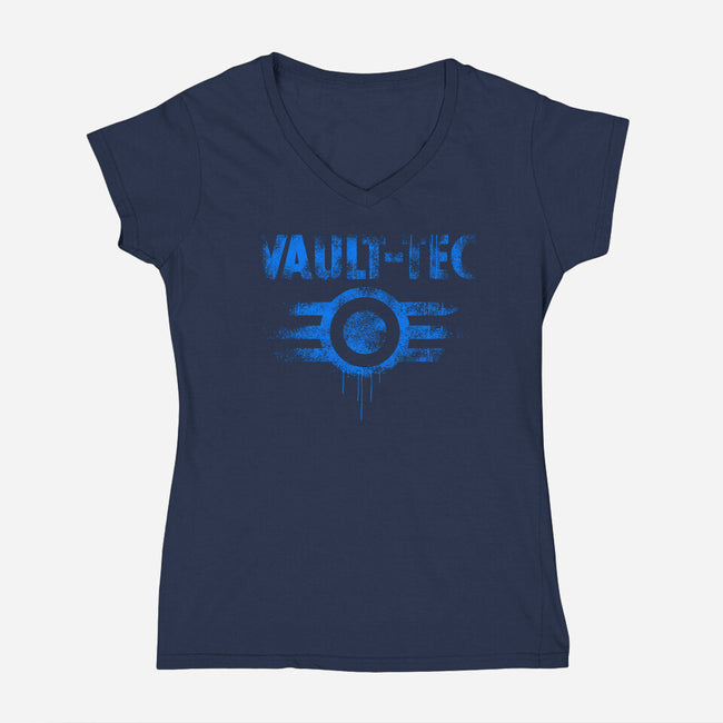 Vault Tec Vintage-Womens-V-Neck-Tee-rocketman_art