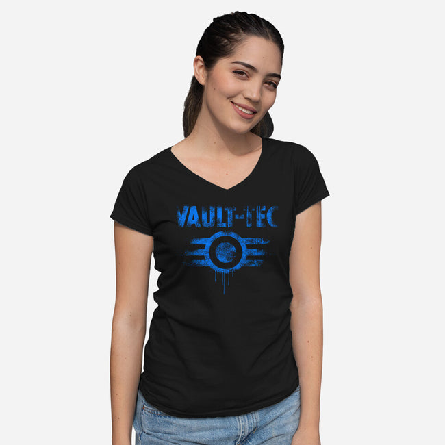 Vault Tec Vintage-Womens-V-Neck-Tee-rocketman_art