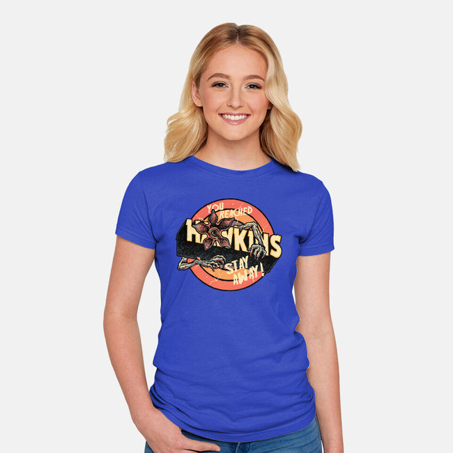 Stay Away From Hawkins-Womens-Fitted-Tee-glitchygorilla