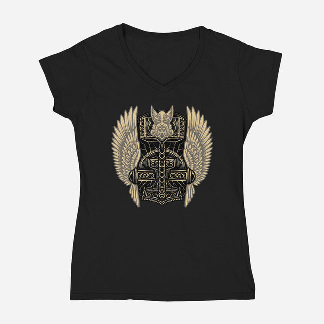 Emblem Of The Hammer-Womens-V-Neck-Tee-glitchygorilla