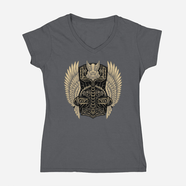 Emblem Of The Hammer-Womens-V-Neck-Tee-glitchygorilla
