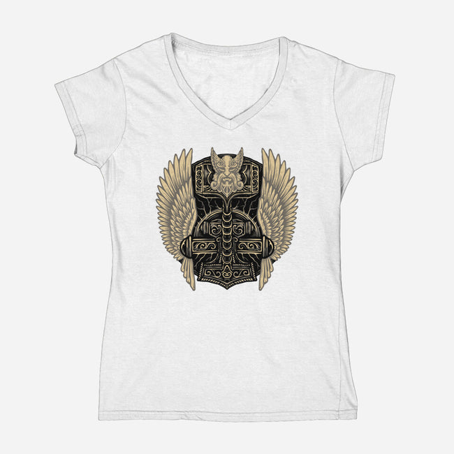 Emblem Of The Hammer-Womens-V-Neck-Tee-glitchygorilla