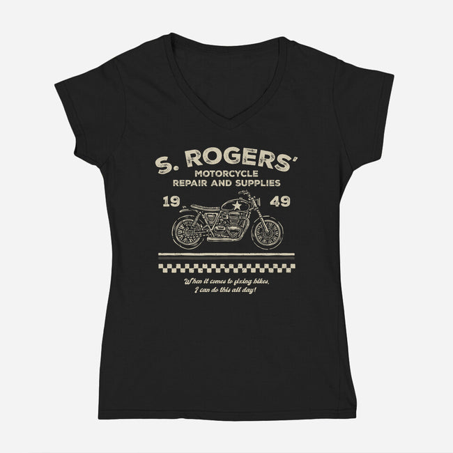 Rogers Motorcycle Repair-Womens-V-Neck-Tee-glitchygorilla