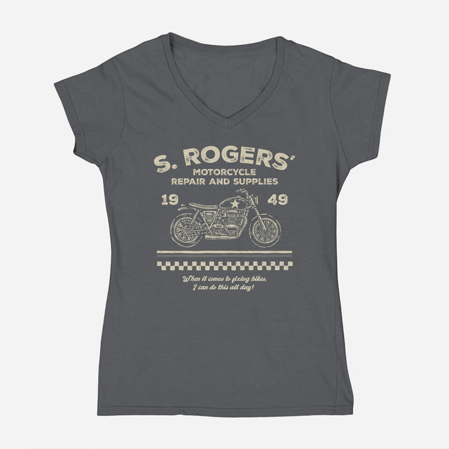 Rogers Motorcycle Repair-Womens-V-Neck-Tee-glitchygorilla