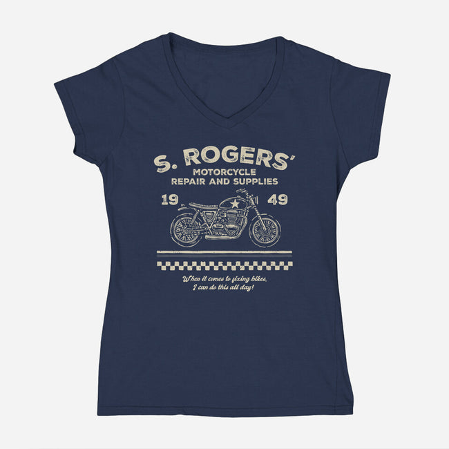Rogers Motorcycle Repair-Womens-V-Neck-Tee-glitchygorilla