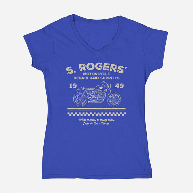 Rogers Motorcycle Repair-Womens-V-Neck-Tee-glitchygorilla