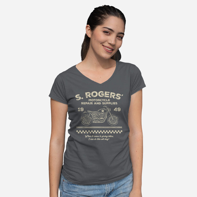 Rogers Motorcycle Repair-Womens-V-Neck-Tee-glitchygorilla