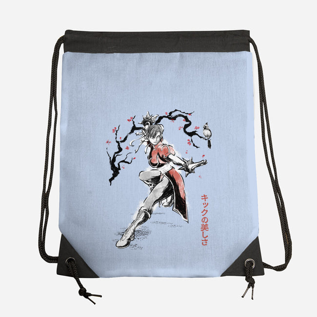 The Kicking Beauty Sumi-E-None-Drawstring-Bag-Astrobot Invention