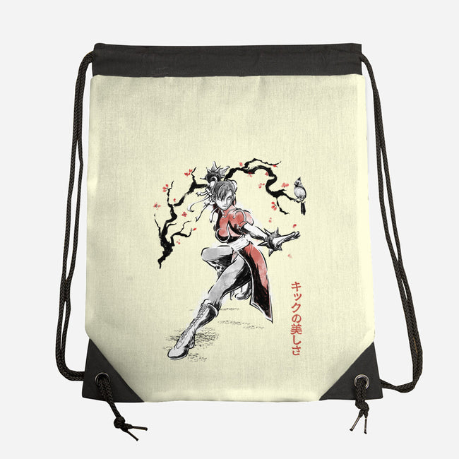 The Kicking Beauty Sumi-E-None-Drawstring-Bag-Astrobot Invention