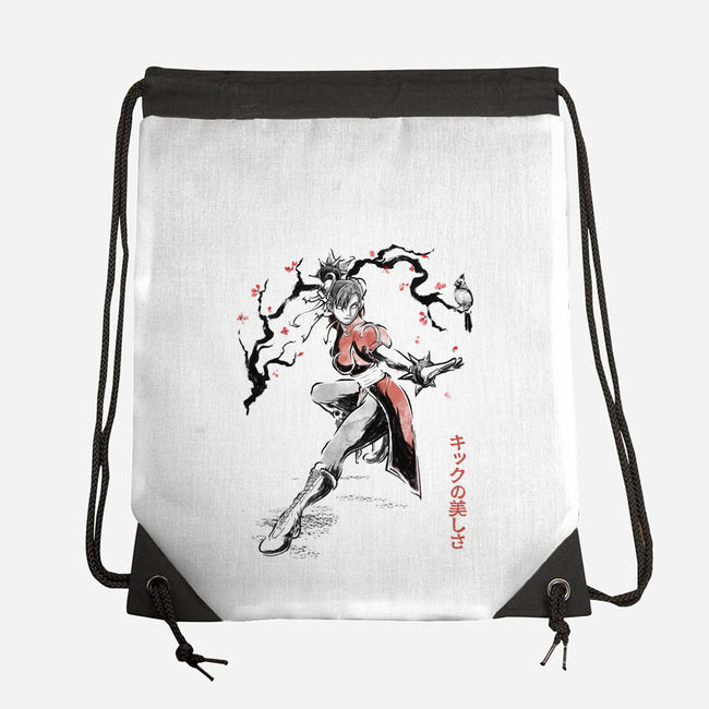 The Kicking Beauty Sumi-E-None-Drawstring-Bag-Astrobot Invention
