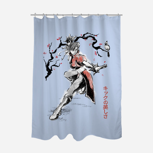 The Kicking Beauty Sumi-E-None-Polyester-Shower Curtain-Astrobot Invention