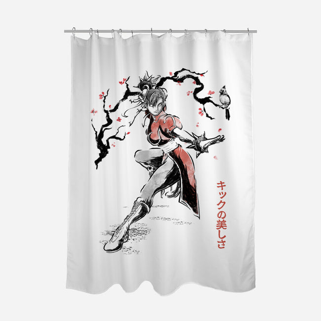 The Kicking Beauty Sumi-E-None-Polyester-Shower Curtain-Astrobot Invention