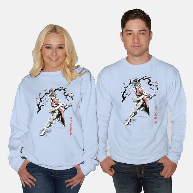 The Kicking Beauty Sumi-E-Unisex-Crew Neck-Sweatshirt-Astrobot Invention
