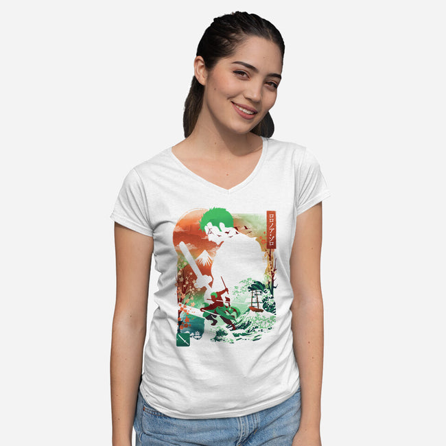 Ukiyo Master Swordman-Womens-V-Neck-Tee-dandingeroz